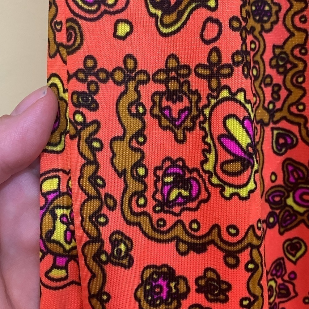 Sirena California 70's Neon Orange Floral Halter 2 Side Slits Maxi Dress S/M - Picture 7 of 17
